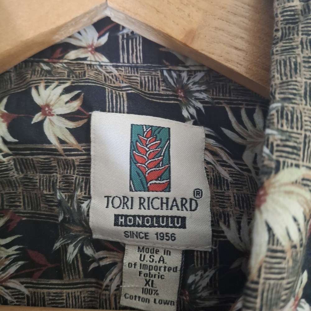 Tori Richard Hawaiian Shirt Men's XL Brown Tropical Cotton Lawn Button Up - Picture 5 of 8